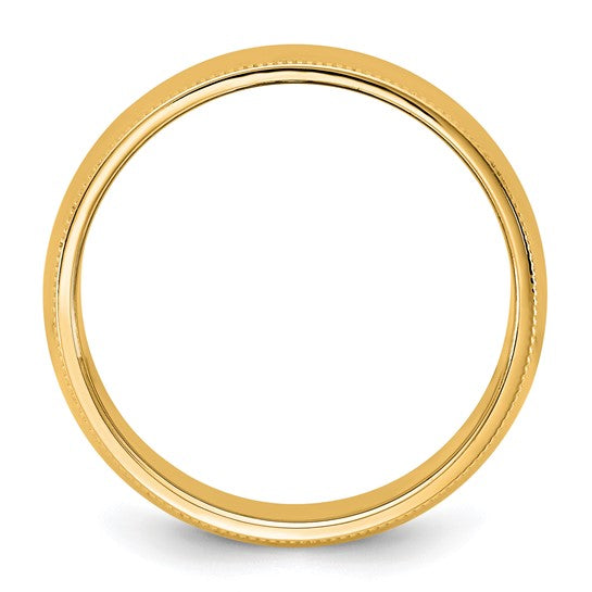 14K Yellow Gold Milgrain Domed Half-Round Solid Comfort-Fit Wedding Band 7mm Wide