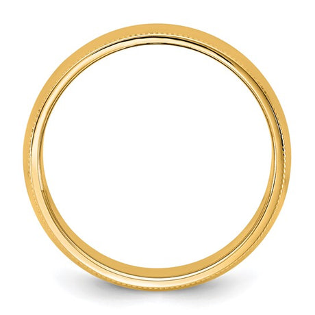 14K Yellow Gold Milgrain Domed Half-Round Solid Comfort-Fit Wedding Band 7mm Wide