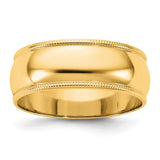 14K Yellow Gold Milgrain Domed Half-Round Solid Comfort-Fit Wedding Band 7mm Wide