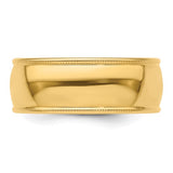 14K Yellow Gold Milgrain Domed Half Round Wedding Band, 8 Mm Wide, Classic