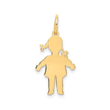 14k Yellow Gold Girl Silhouette Cross Pendant with Pigtails, Christian Faith Charm