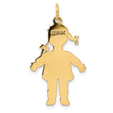 14k Yellow Gold Girl Silhouette Pendant with Pigtails and Small Cross, Christian Charm
