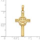 Polished Claddagh Symbol Satin Latin Cross Charm Pendant in Real 14k Yellow Gold