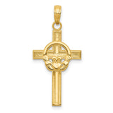 Polished Claddagh Symbol Satin Latin Cross Charm Pendant in Real 14k Yellow Gold