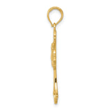 14k Yellow Gold Cross Pendant with Dove Overlay and Fleur De Lis Detail