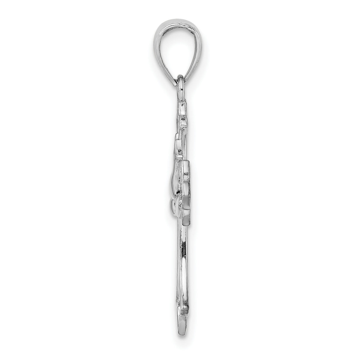 14k White Gold Cross Pendant with Dove and Fleur-de-Lis Design Faith Jewelry