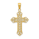 14k Yellow Gold Cross Pendant with Filigree Scrollwork, Polished Openwork Design