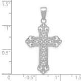 14k White Gold Filigree Cross Pendant with Fleur de Lis Design and Scroll Details