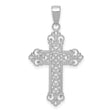 14k White Gold Filigree Cross Pendant with Fleur de Lis Design and Scroll Details