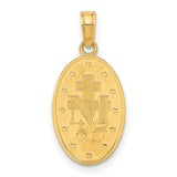 14k Yellow Gold Miraculous Medal Pendant with Virgin Mary and Inscribed Prayer