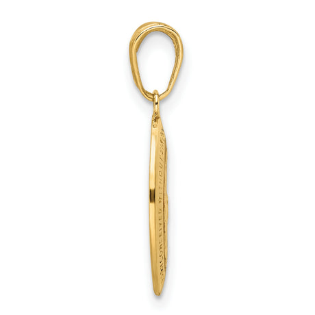 14k Yellow Gold Miraculous Medal Pendant with Red Enamel Featuring Virgin Mary and Prayer