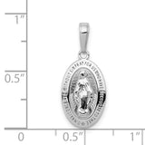 14k White Gold Miraculous Medal Pendant with Virgin Mary Oval Design and Inscription