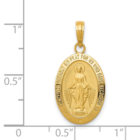 14k Yellow Gold Miraculous Medal Pendant with Virgin Mary and Prayer