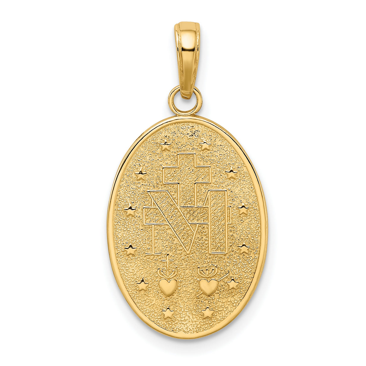 Mary Mother of God Miraculous Medal with Words Solid Oval Charm Pendant in Real 14k Yellow Gold