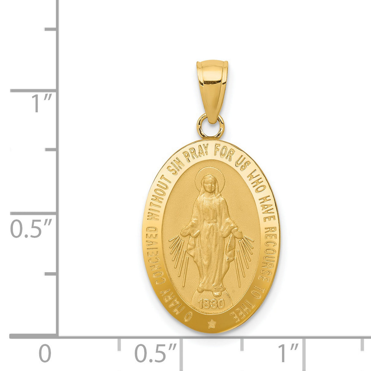 Mary Mother of God Miraculous Medal with Words Solid Oval Charm Pendant in Real 14k Yellow Gold