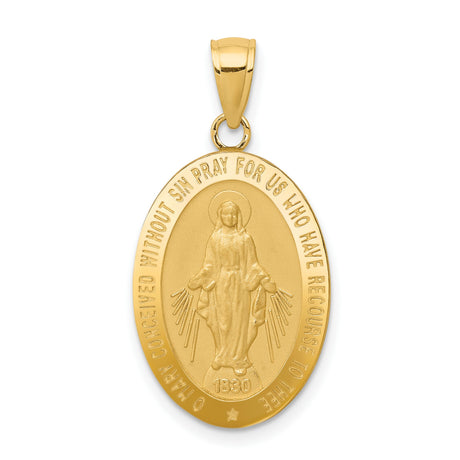 Mary Mother of God Miraculous Medal with Words Solid Oval Charm Pendant in Real 14k Yellow Gold