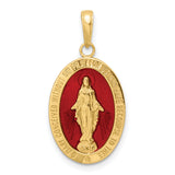 14k Yellow Gold Miraculous Medal Pendant with Red Enamel, Virgin Mary Inscribed 1830