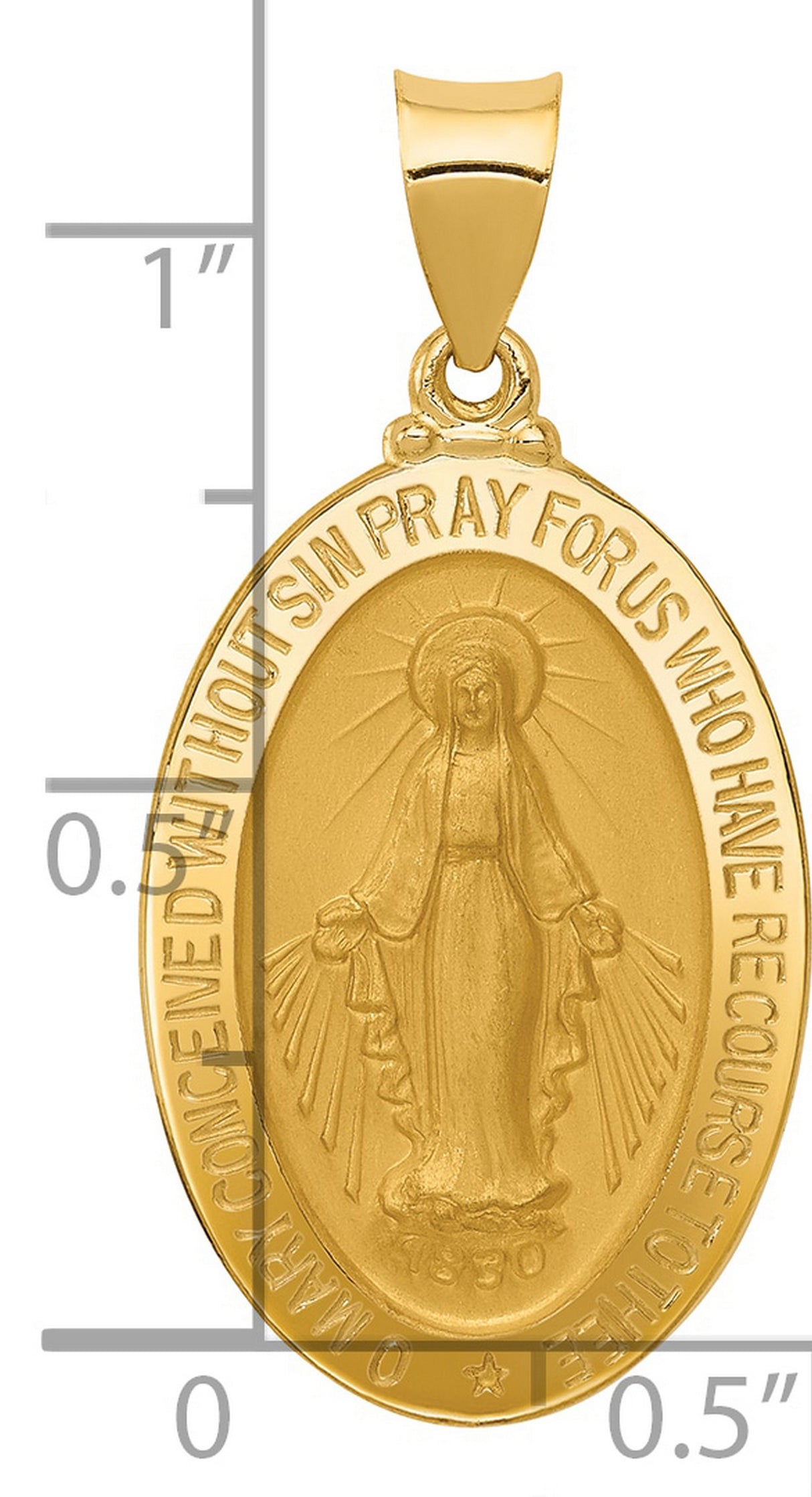14k Yellow Gold Miraculous Medal Pendant with Virgin Mary Oval Religious Design