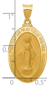 14k Yellow Gold Miraculous Medal Pendant with Virgin Mary Oval Religious Design