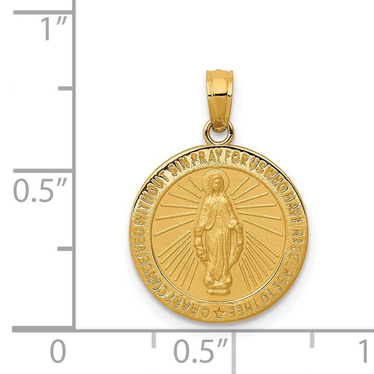 Miraculous Medal Our Lady of Graces Solid Round Charm Pendant in Real 14k Yellow Gold