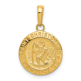 Solid Saint Christopher Protect Us Words Round Medal Charm Pendant in Real 14k Yellow Gold