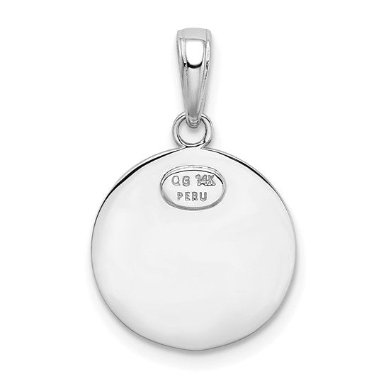 14k White Gold Saint Christopher Medallion Pendant with Raised Figure and Protect Us Inscription