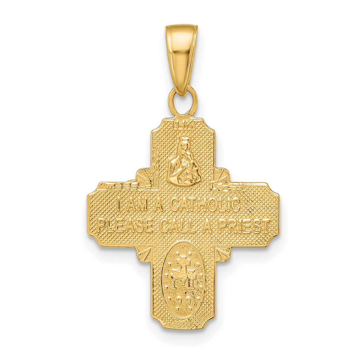 Solid Four Way Cross Cruciform Charm Pendant in Real 14k Yellow Gold