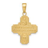 Solid Four Way Cross Cruciform Charm Pendant in Real 14k Yellow Gold