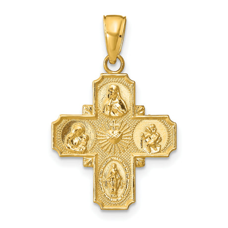 Solid Four Way Cross Cruciform Charm Pendant in Real 14k Yellow Gold