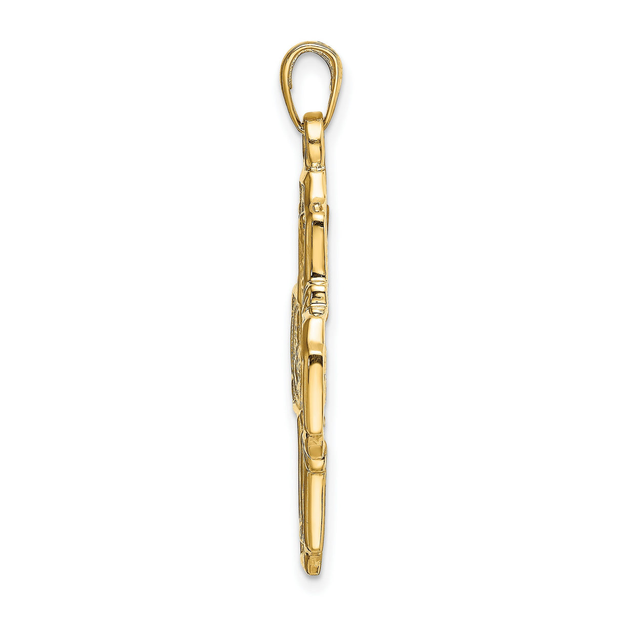 Solid Four Way Cross Cruciform Charm Pendant in Real 14k Yellow Gold