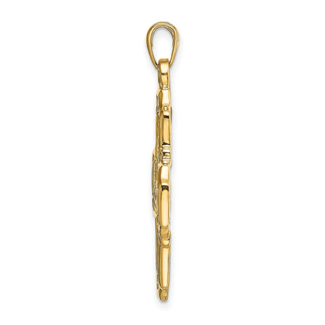 Solid Four Way Cross Cruciform Charm Pendant in Real 14k Yellow Gold