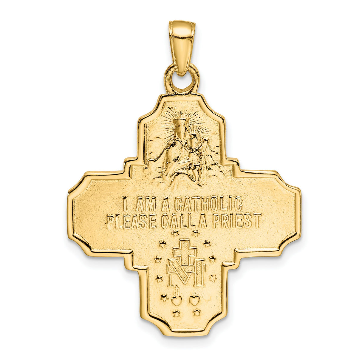 Solid Four Way Cross Cruciform Charm Pendant in Real 14k Yellow Gold