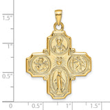 Solid Four Way Cross Cruciform Charm Pendant in Real 14k Yellow Gold