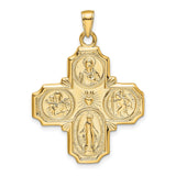 Solid Four Way Cross Cruciform Charm Pendant in Real 14k Yellow Gold