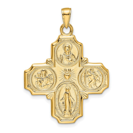 Solid Four Way Cross Cruciform Charm Pendant in Real 14k Yellow Gold