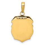 Solid Protect Us Words Saint Michael Police Officer Badge Charm Pendant in Real 14k Yellow Gold