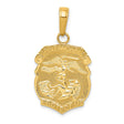 Solid Protect Us Words Saint Michael Police Officer Badge Charm Pendant in Real 14k Yellow Gold