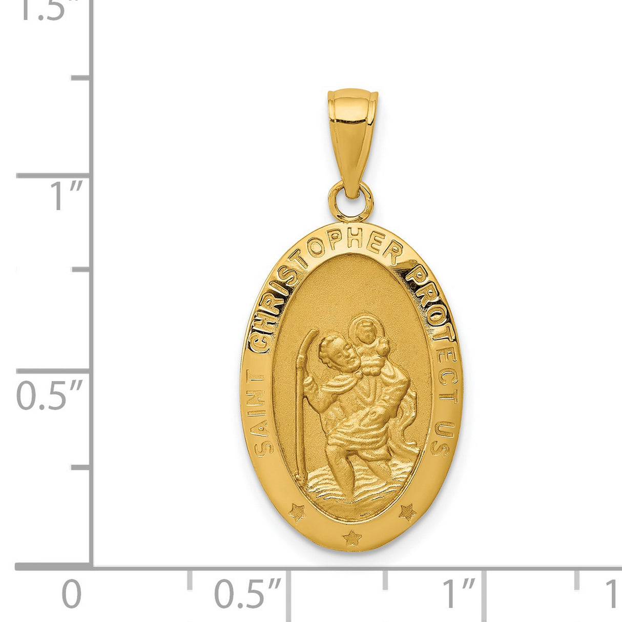 Solid Saint Christopher Protect Us Words Oval Medal Charm Pendant in Real 14k Yellow Gold