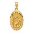 Solid Saint Christopher Protect Us Words Oval Medal Charm Pendant in Real 14k Yellow Gold