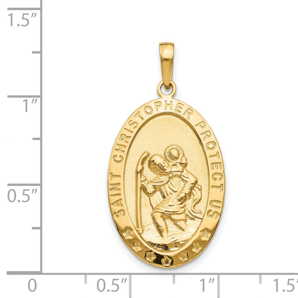 Solid Saint Christopher Protect Us Words Oval Medal Charm Pendant in Real 14k Yellow Gold