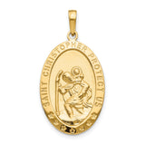 Solid Saint Christopher Protect Us Words Oval Medal Charm Pendant in Real 14k Yellow Gold