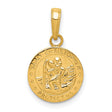 Solid Saint Christopher Protect Us Words Round Charm Pendant in Real 14k Yellow Gold