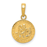 Solid Saint Christopher Protect Us Words Round Charm Pendant in Real 14k Yellow Gold