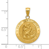 Saint Christopher Protect Us Words Solid Penny Size Round Medal Charm Pendant in Real 14k Yellow Gold