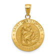 Saint Christopher Protect Us Words Solid Penny Size Round Medal Charm Pendant in Real 14k Yellow Gold