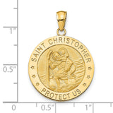 Saint Christopher Protect Us Words Solid Round Medal Charm Pendant in Real 14k Yellow Gold