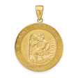 Solid Saint Christopher Protect Us Words with Three Stars Round Medal Charm Pendant in Real 14k Yellow Gold