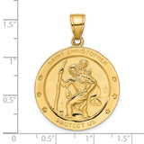 Solid Saint Christopher Protect Us Words Round Medal Charm Pendant in Real 14k Yellow Gold