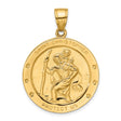 Solid Saint Christopher Protect Us Words Round Medal Charm Pendant in Real 14k Yellow Gold