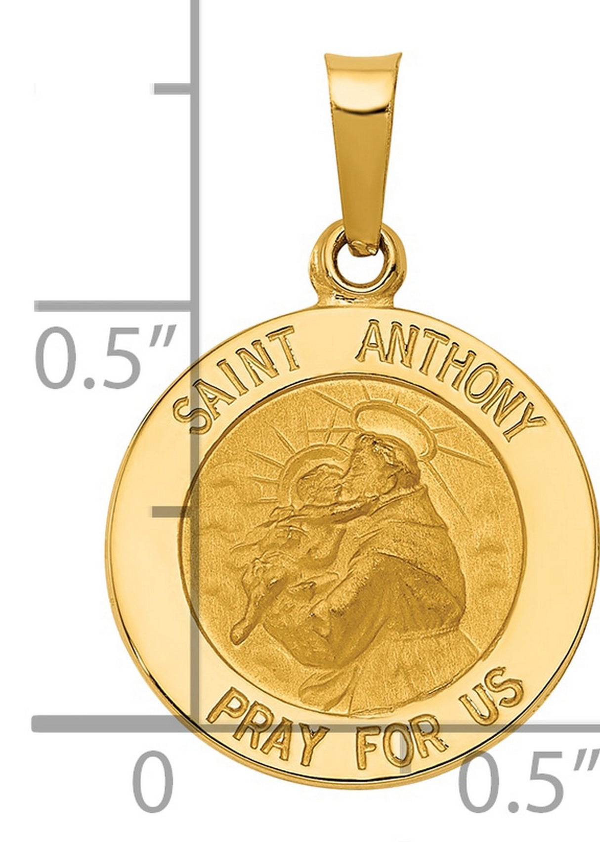 Saint Anthony Pray For Us Words Round Charm Pendant in Real 14k Yellow Gold